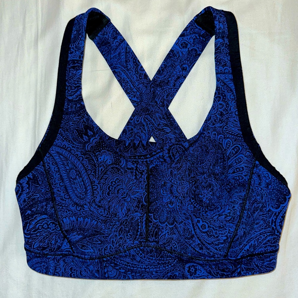 Lululemon Athletica Fast Times Bra in Mini Antique Paisley Sapphire Blue Black 2